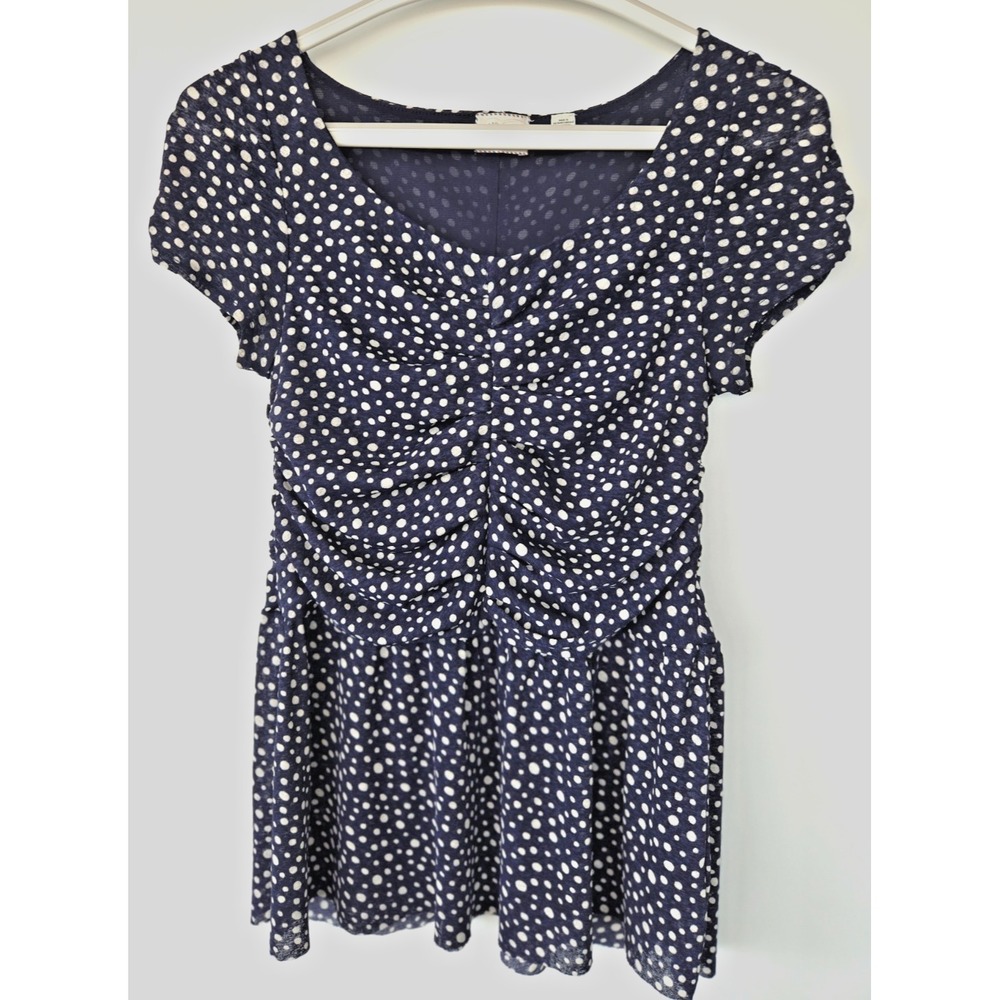Anthropologie 9 HIS STCL Ruched Babydoll Polka Dots Top W Sz M Whimsy Boho